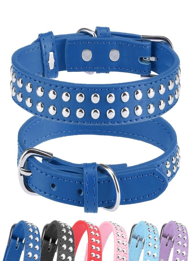 BINGPET BA2006 Adjustable Dog Real Split Leather Studded Pet Dog Collar, Durable Doggy Collars for Small Medium Large Dogs - Deep Blue M - Image 1